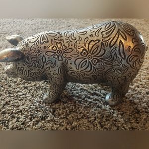Silver pig with floral design